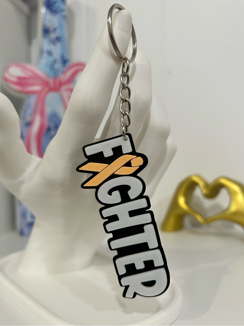 3D Printed Cancer Ribbon FIGHTER Keychain - All Ribbon Colors Avaliable